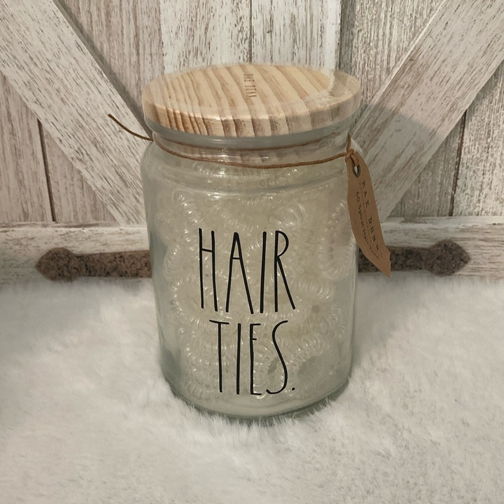 Rae Dunn Hair Ties Glass Jar